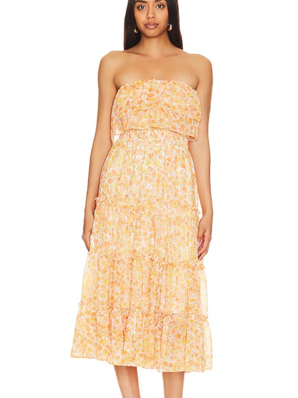 1.STATE Strapless Ruffle Maxi Dress Russett Crepe de Chine Size 1X NWT